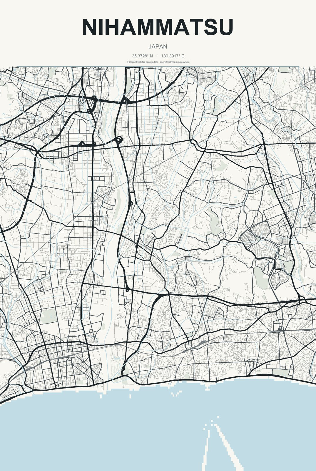 Nihammatsu, Japan City Map Aluminum Sign in Headline Atlas style