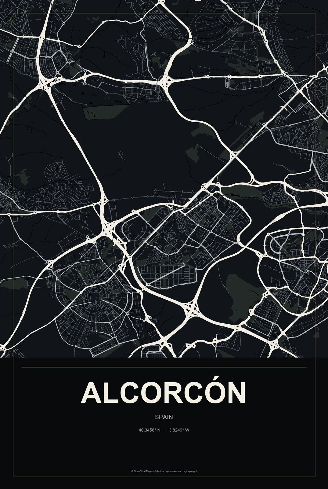 Alcorcón, Spain City Map Aluminum Sign in Metropolitan Noir style