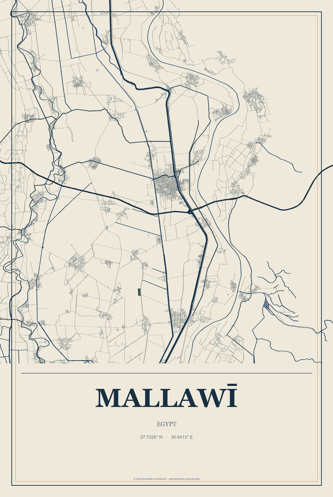 Mallawī, Egypt City Map Aluminum Sign in Coastal Cutout style
