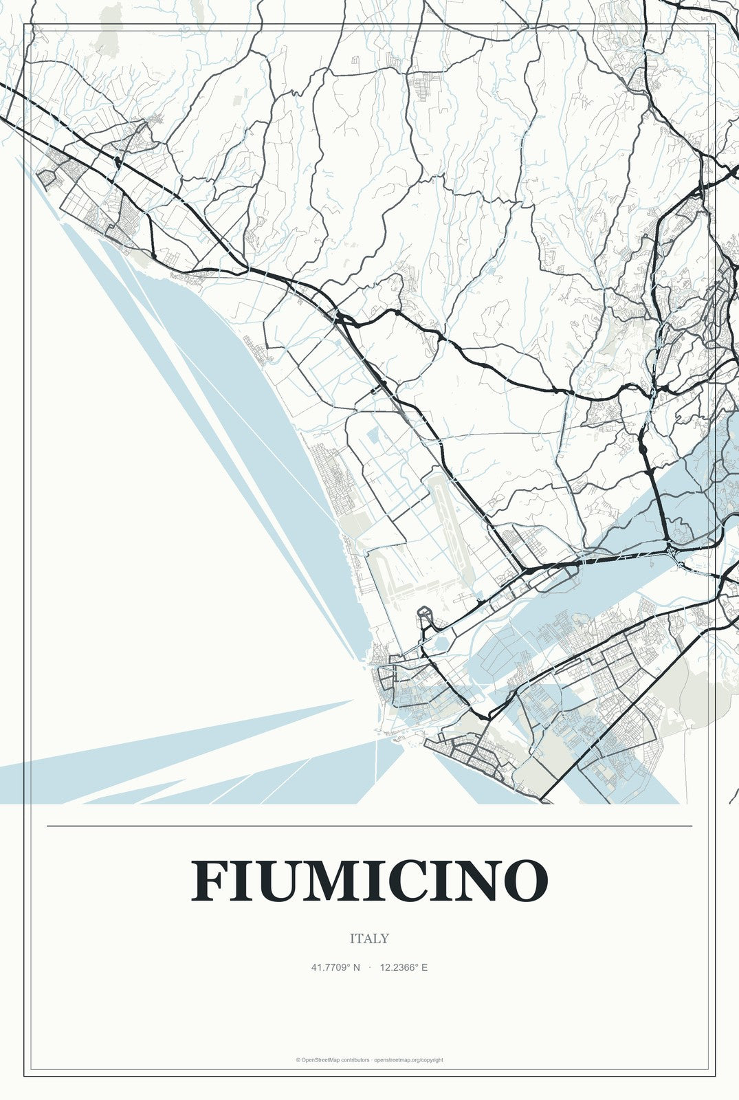 Fiumicino, Italy City Map Aluminum Sign in Gallery Air style