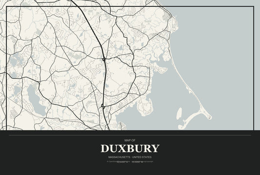 Duxbury, Massachusetts City Map Aluminum Sign in Museum Plaque style