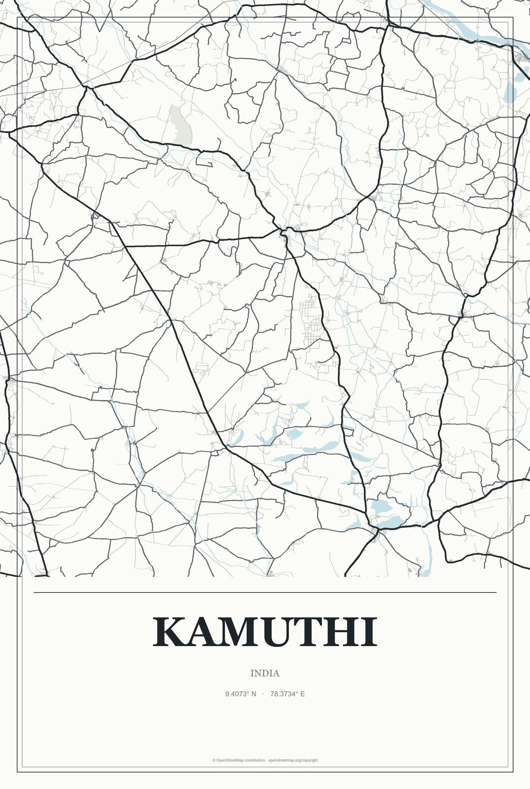 Kamuthi, India City Map Aluminum Sign in Gallery Air style