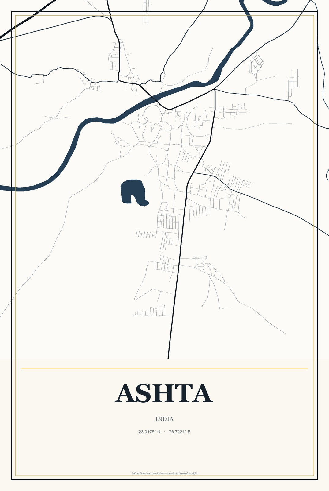 Ashta, Madhya Pradesh, India City Map Aluminum Sign in Citrine Modern style