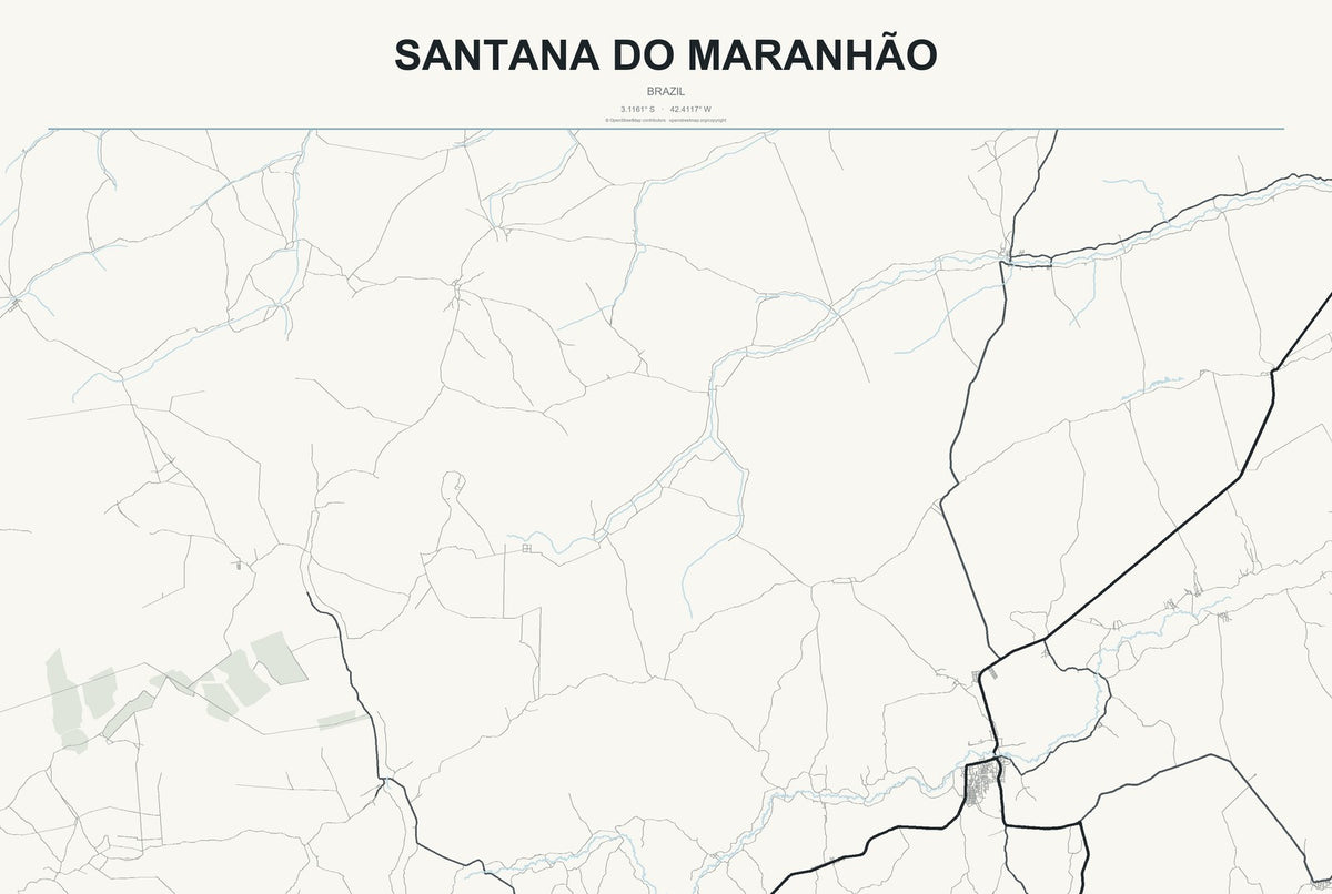 Santana do Maranhão, Brazil City Map Aluminum Sign in Headline Atlas style