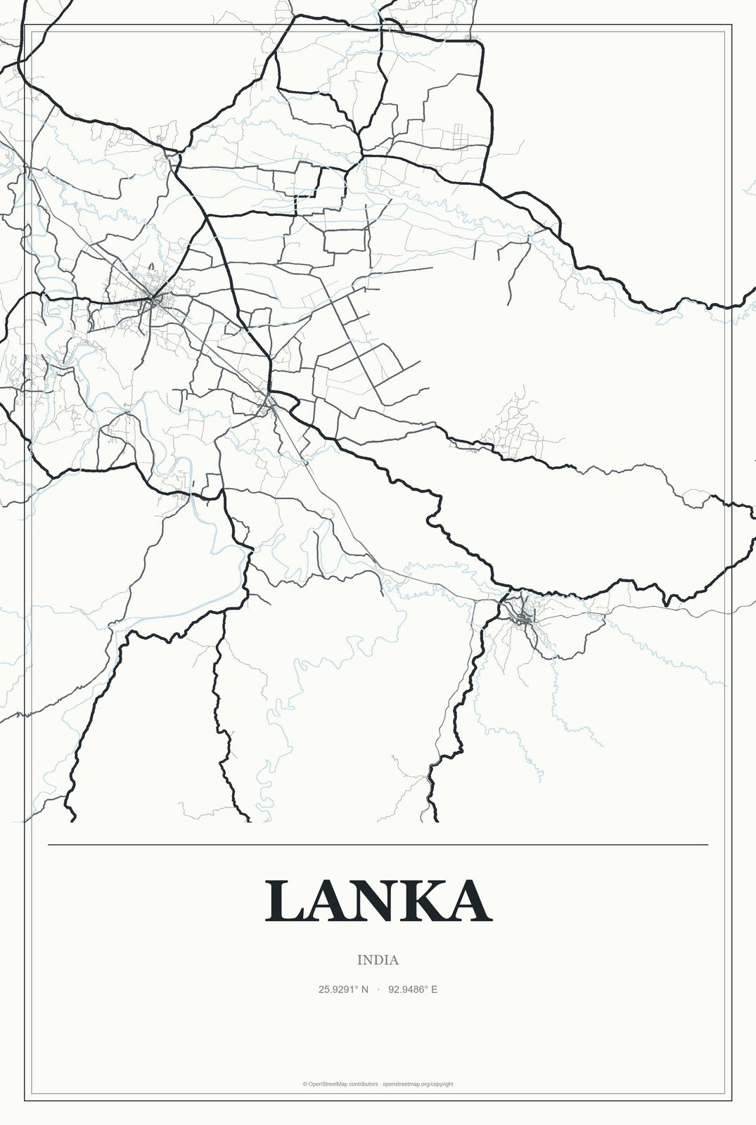 Lanka, India City Map Aluminum Sign in Gallery Air style