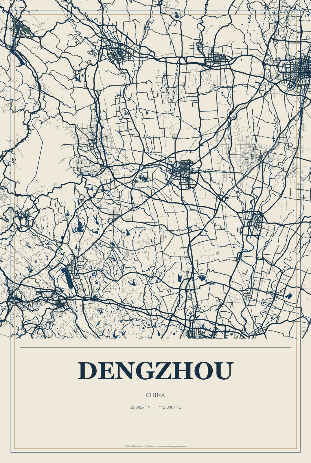 Dengzhou, Shandong, China City Map Aluminum Sign in Coastal Cutout style