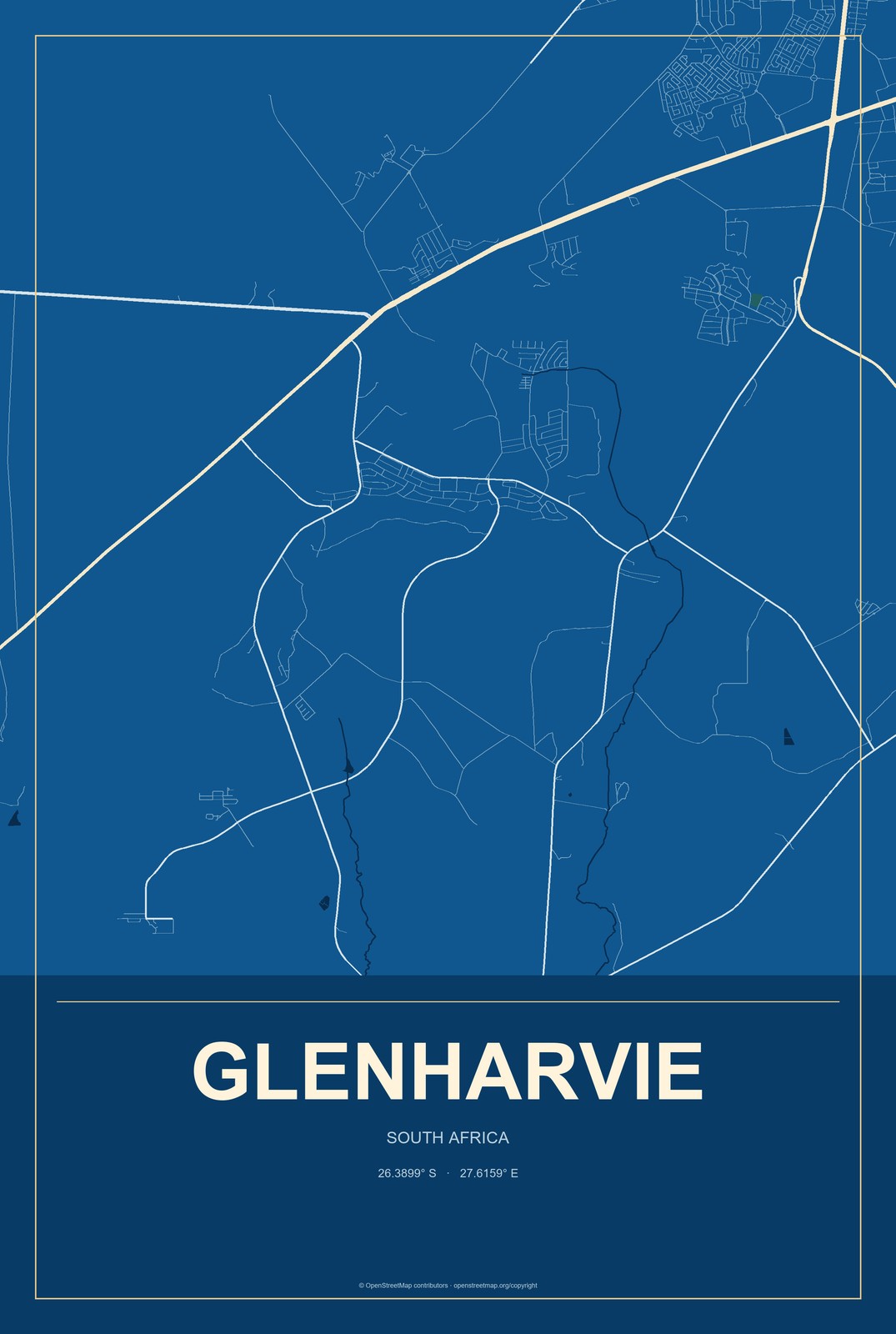 Glenharvie, South Africa City Map Aluminum Sign in Harbor Cobalt style