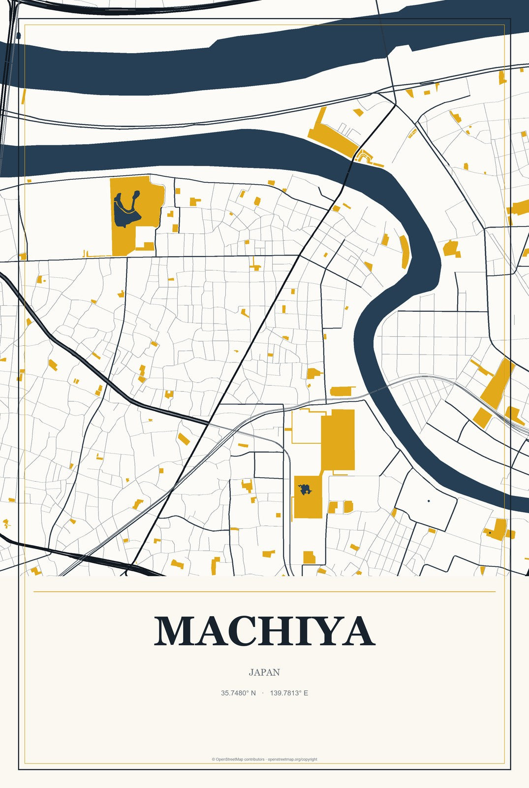 Machiya, Japan City Map Aluminum Sign in Citrine Modern style