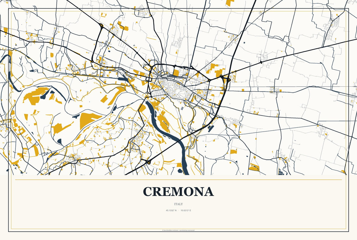 Cremona, Italy City Map Aluminum Sign in Citrine Modern style