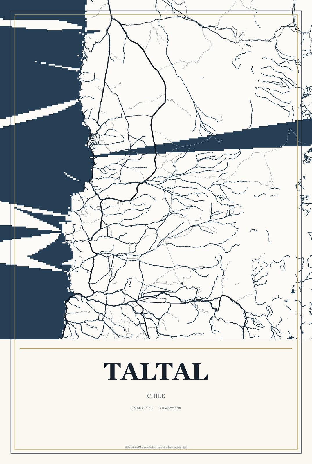 Taltal, Chile City Map Aluminum Sign in Citrine Modern style