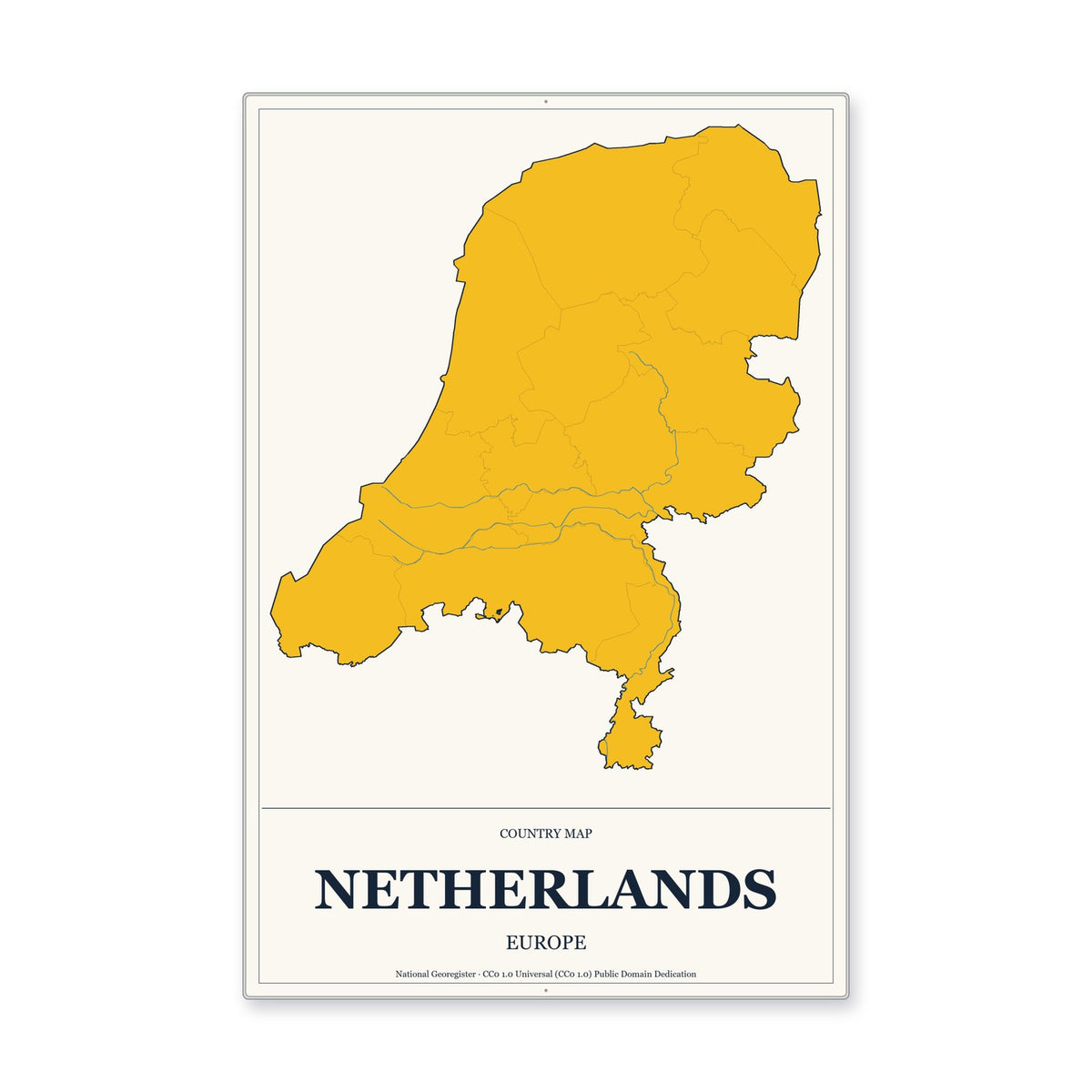 Netherlands Country Map Aluminum Sign in Citrine Modern style