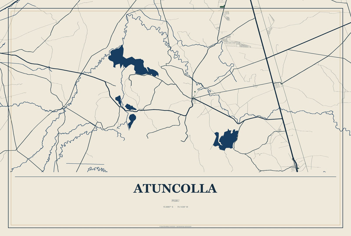 Atuncolla, Peru City Map Aluminum Sign in Coastal Cutout style