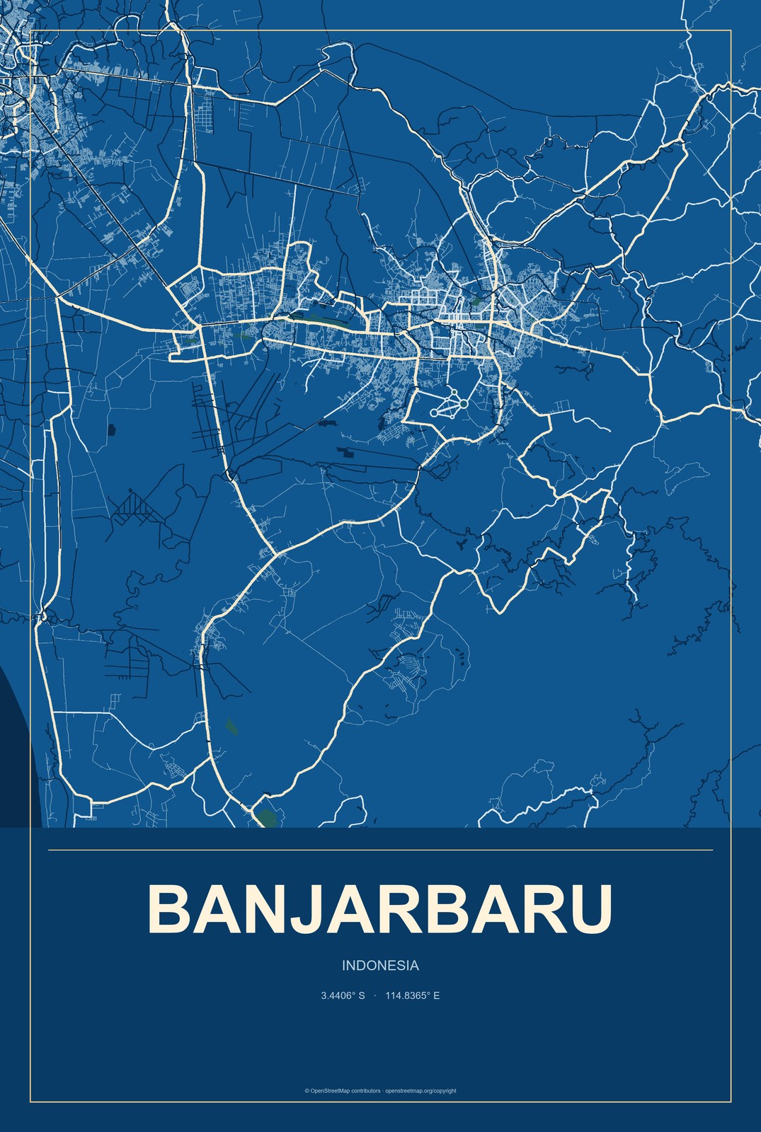 Banjarbaru, Indonesia City Map Aluminum Sign in Harbor Cobalt style