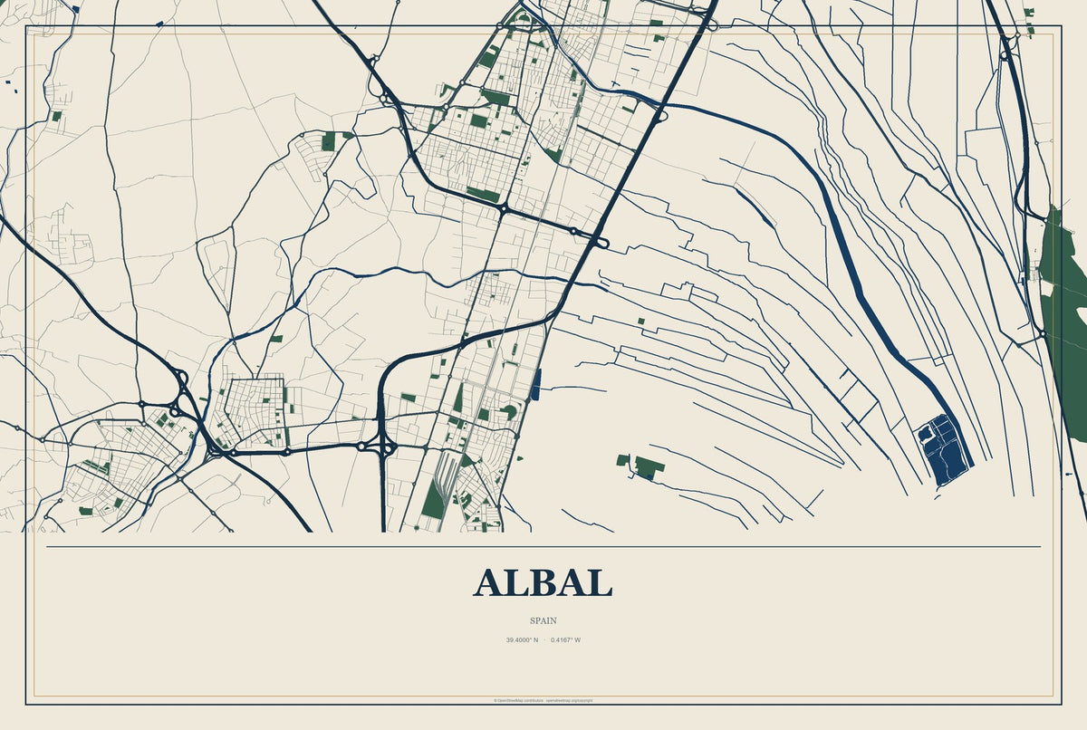 Albal, Spain City Map Aluminum Sign in Coastal Cutout style