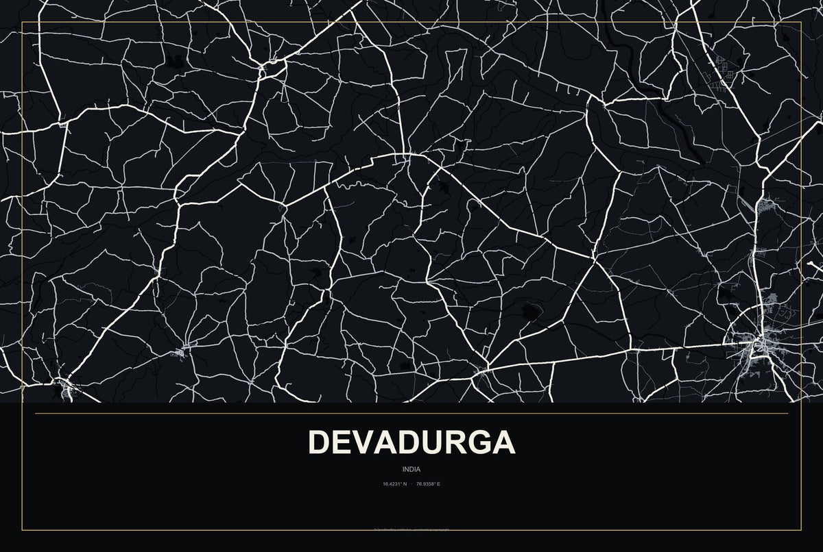 Devadurga, India City Map Aluminum Sign in Metropolitan Noir style