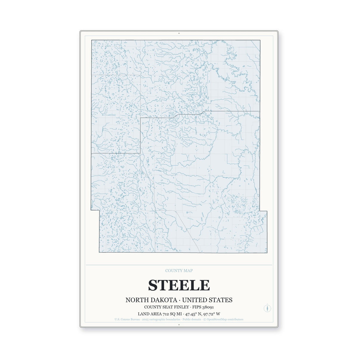 Steele County, North Dakota Map Aluminum Sign in Gallery Air style