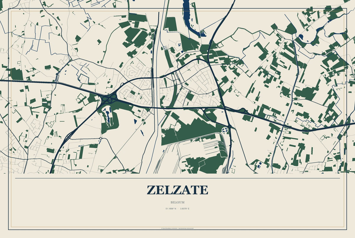 Zelzate, Belgium City Map Aluminum Sign in Coastal Cutout style