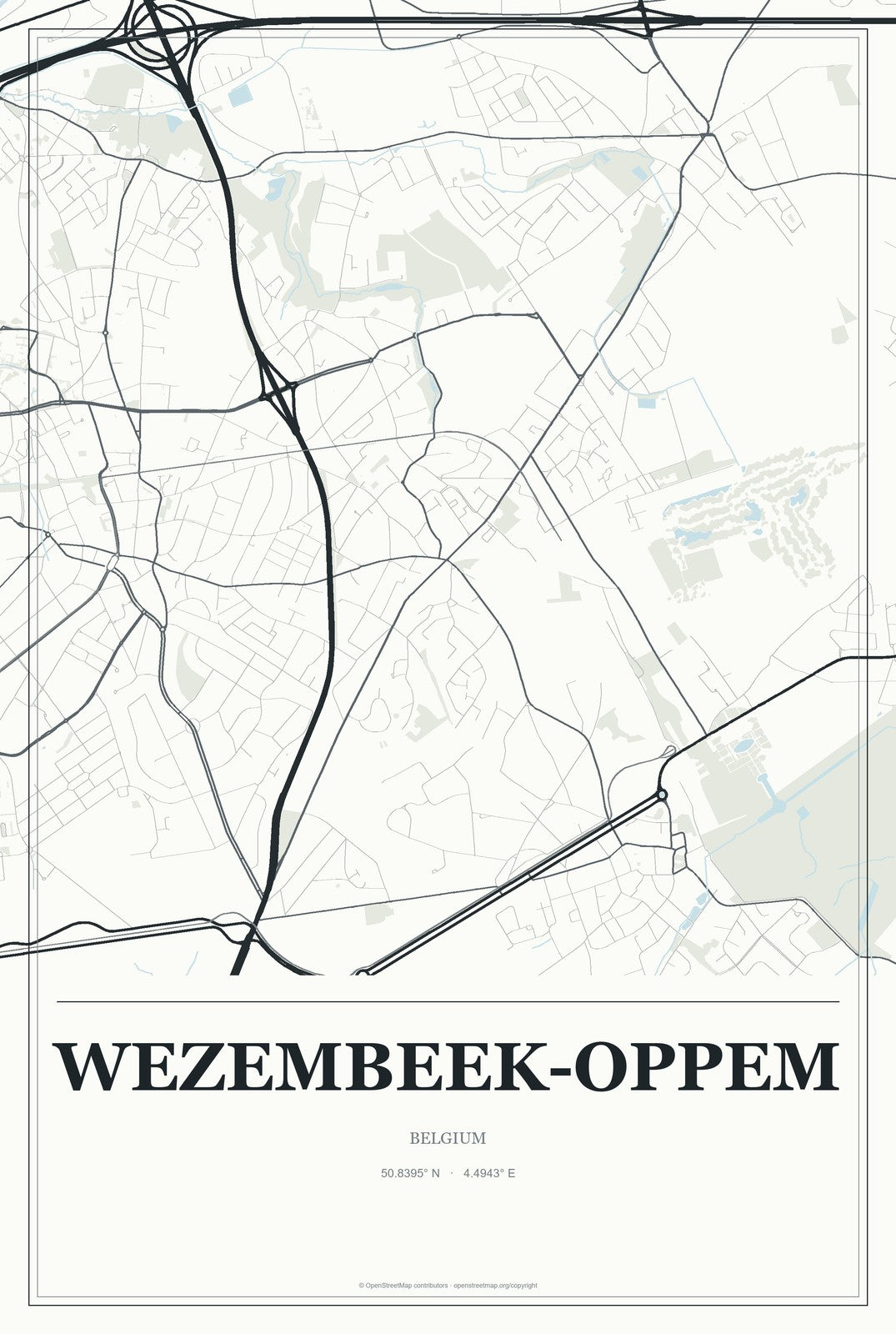 Wezembeek-Oppem, Belgium City Map Aluminum Sign in Gallery Air style
