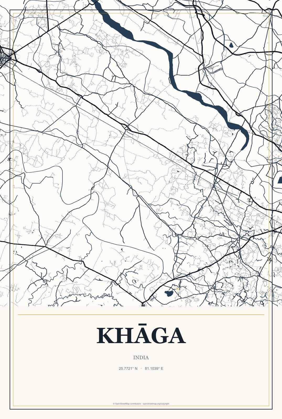 Khāga, India City Map Aluminum Sign in Citrine Modern style