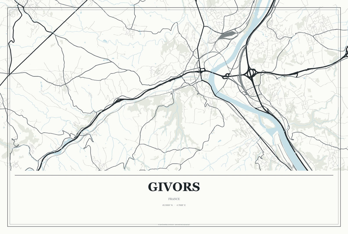 Givors, France City Map Aluminum Sign in Gallery Air style