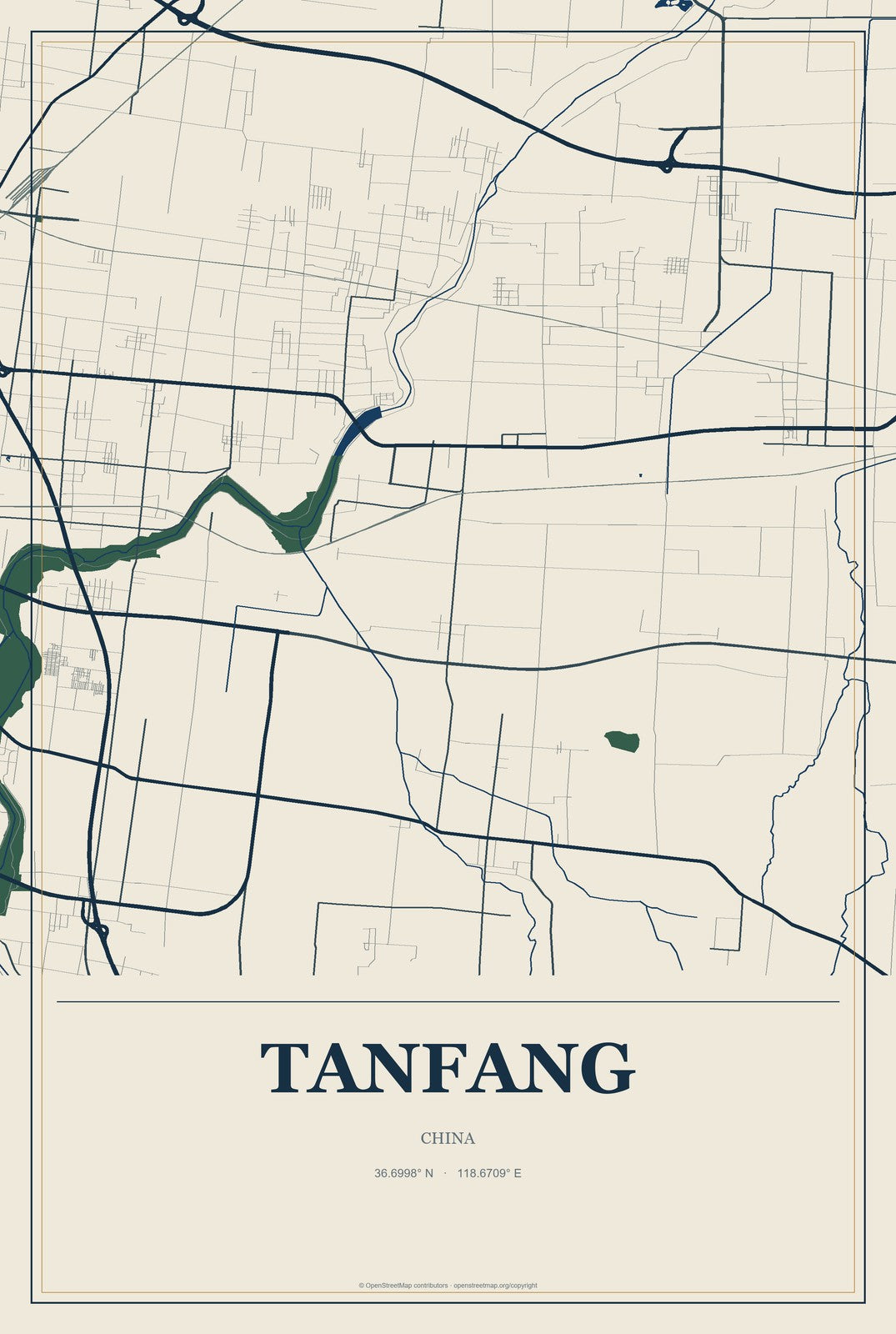Tanfang, China City Map Aluminum Sign in Coastal Cutout style