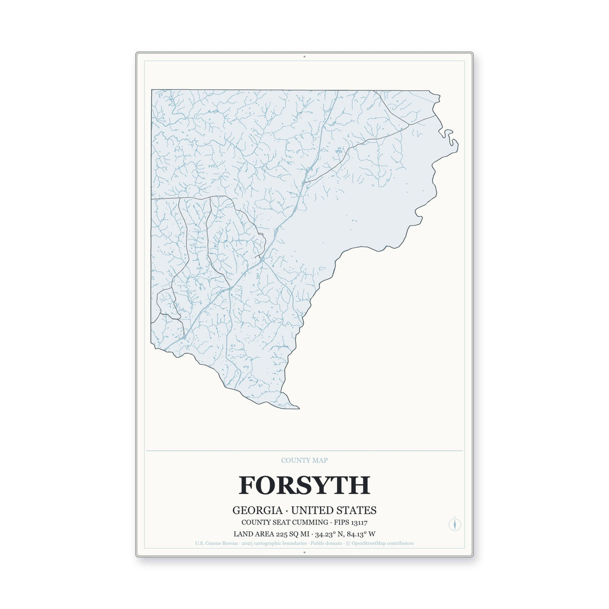 Forsyth County, Georgia Map Aluminum Sign in Gallery Air style