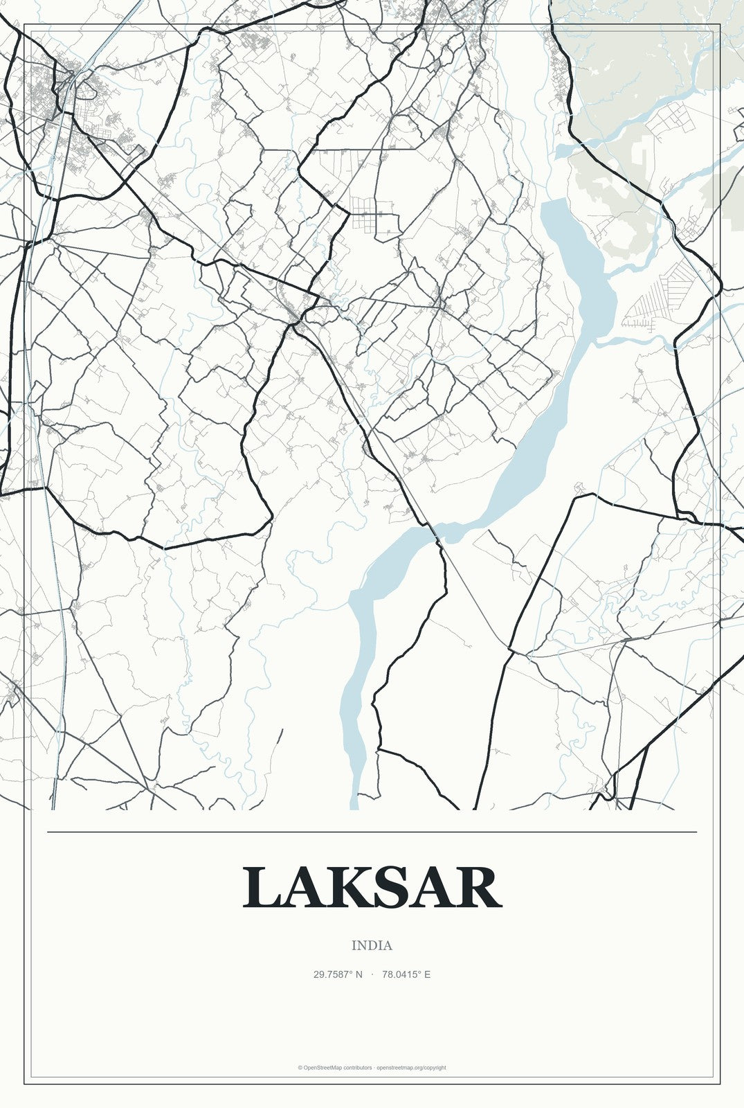 Laksar, India City Map Aluminum Sign in Gallery Air style
