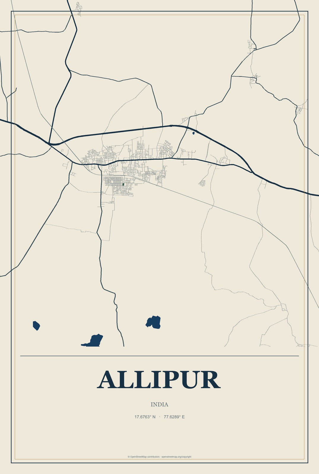 Allipur, India City Map Aluminum Sign in Coastal Cutout style