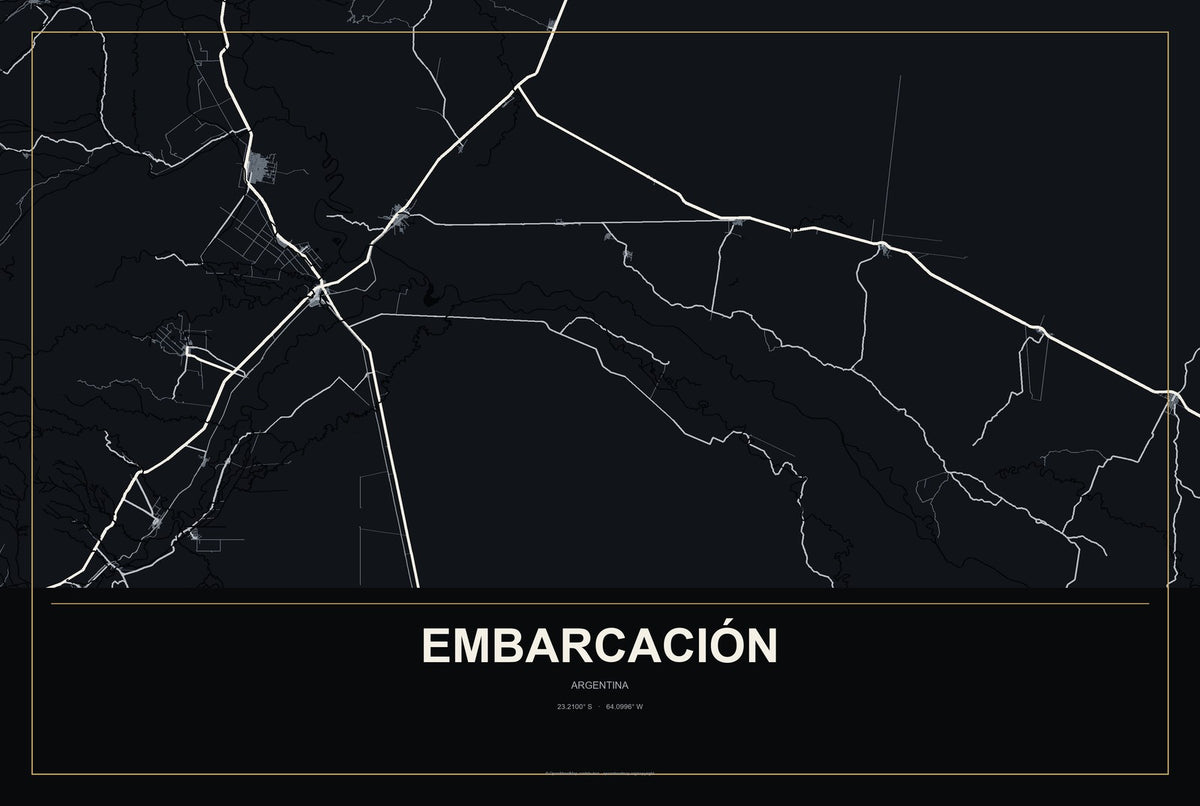 Embarcación, Argentina City Map Aluminum Sign in Metropolitan Noir style