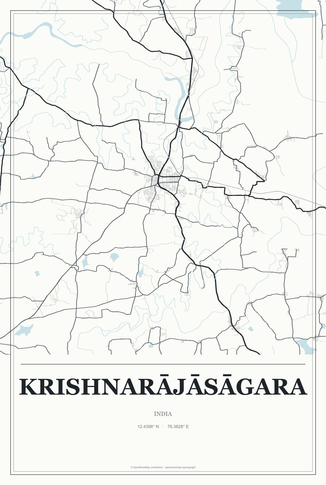 Krishnarājāsāgara, India City Map Aluminum Sign in Gallery Air style