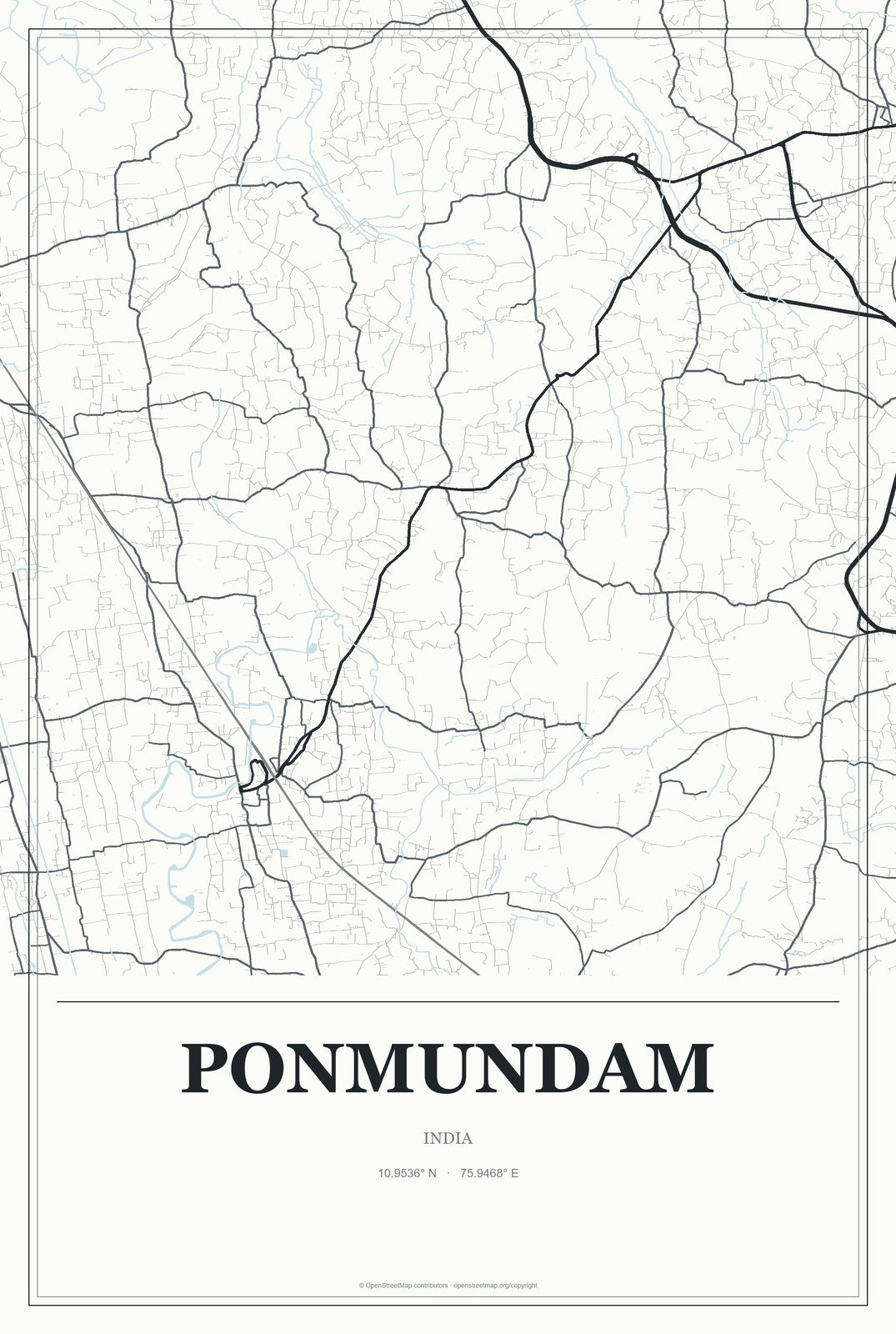 Ponmundam, India City Map Aluminum Sign in Gallery Air style