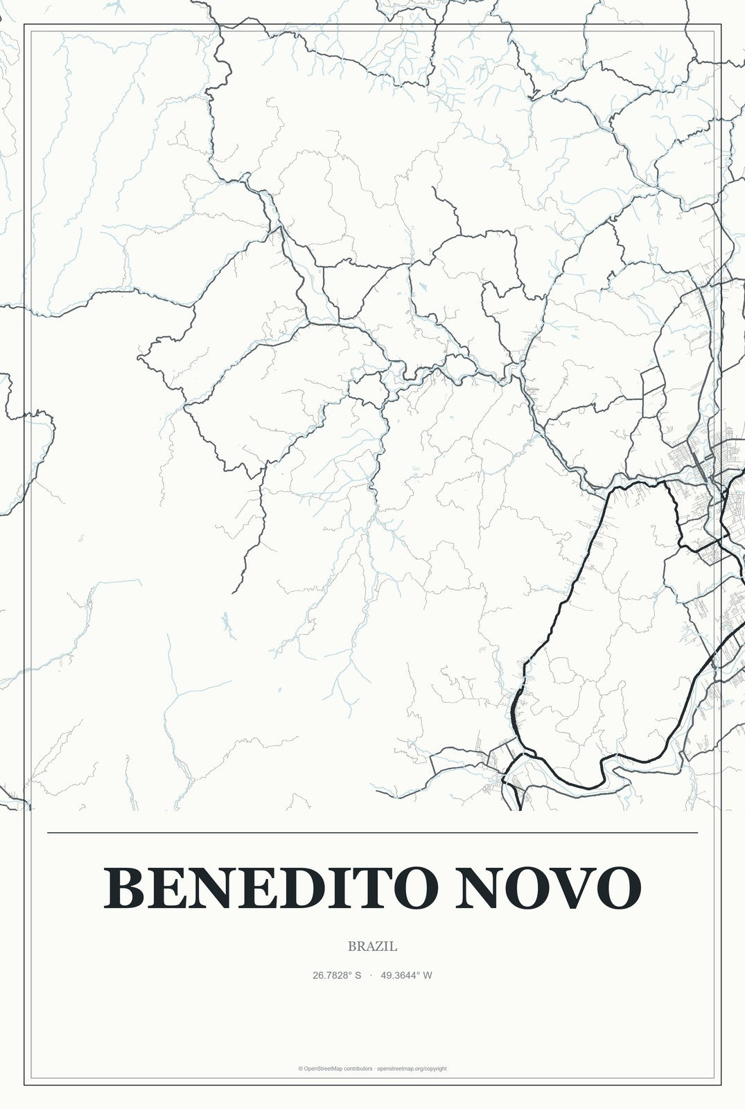 Benedito Novo, Brazil City Map Aluminum Sign in Gallery Air style