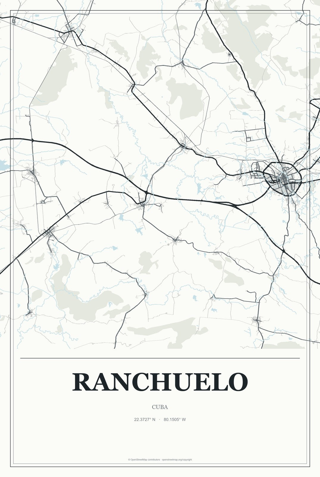 Ranchuelo, Cuba City Map Aluminum Sign in Gallery Air style