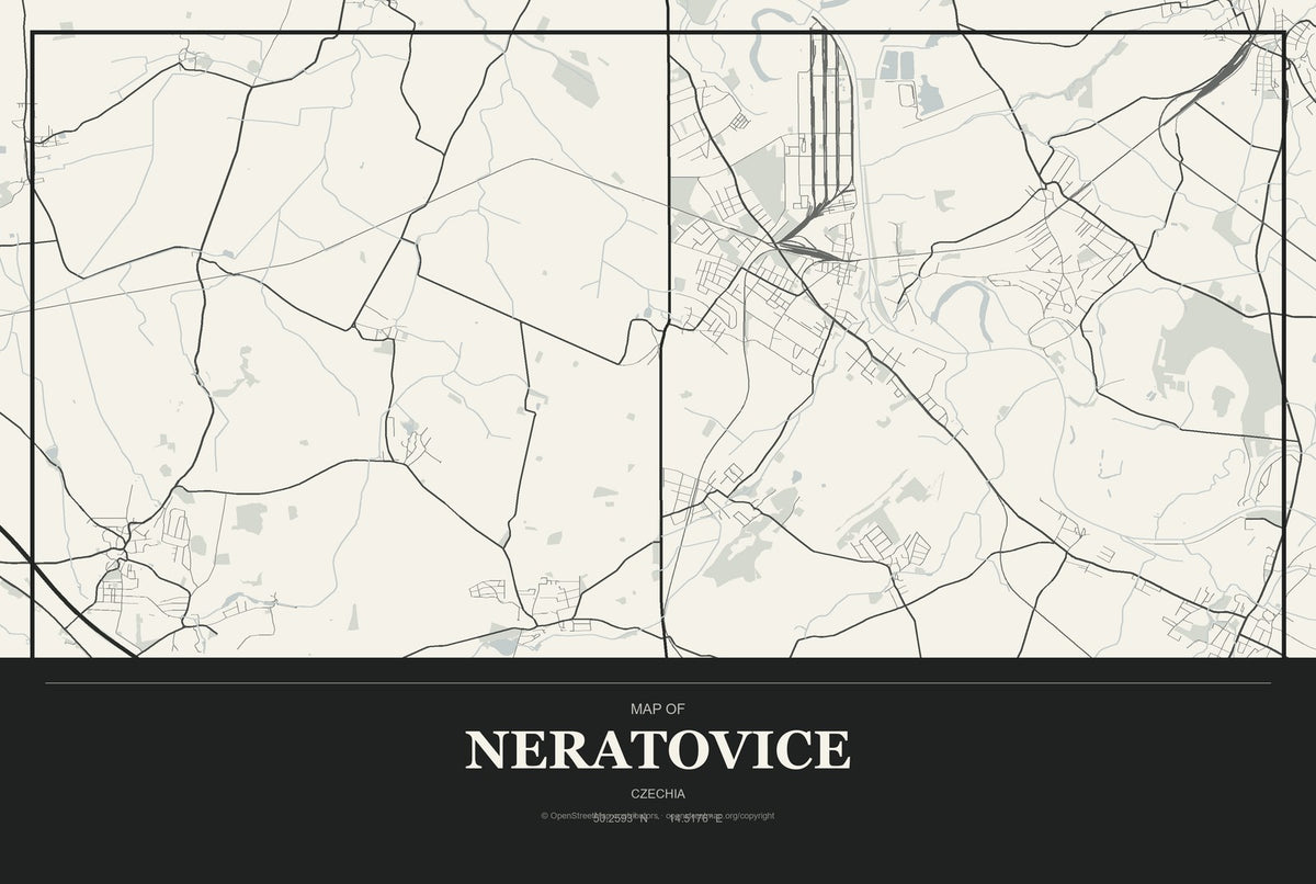 Neratovice, Czechia City Map Aluminum Sign in Museum Plaque style
