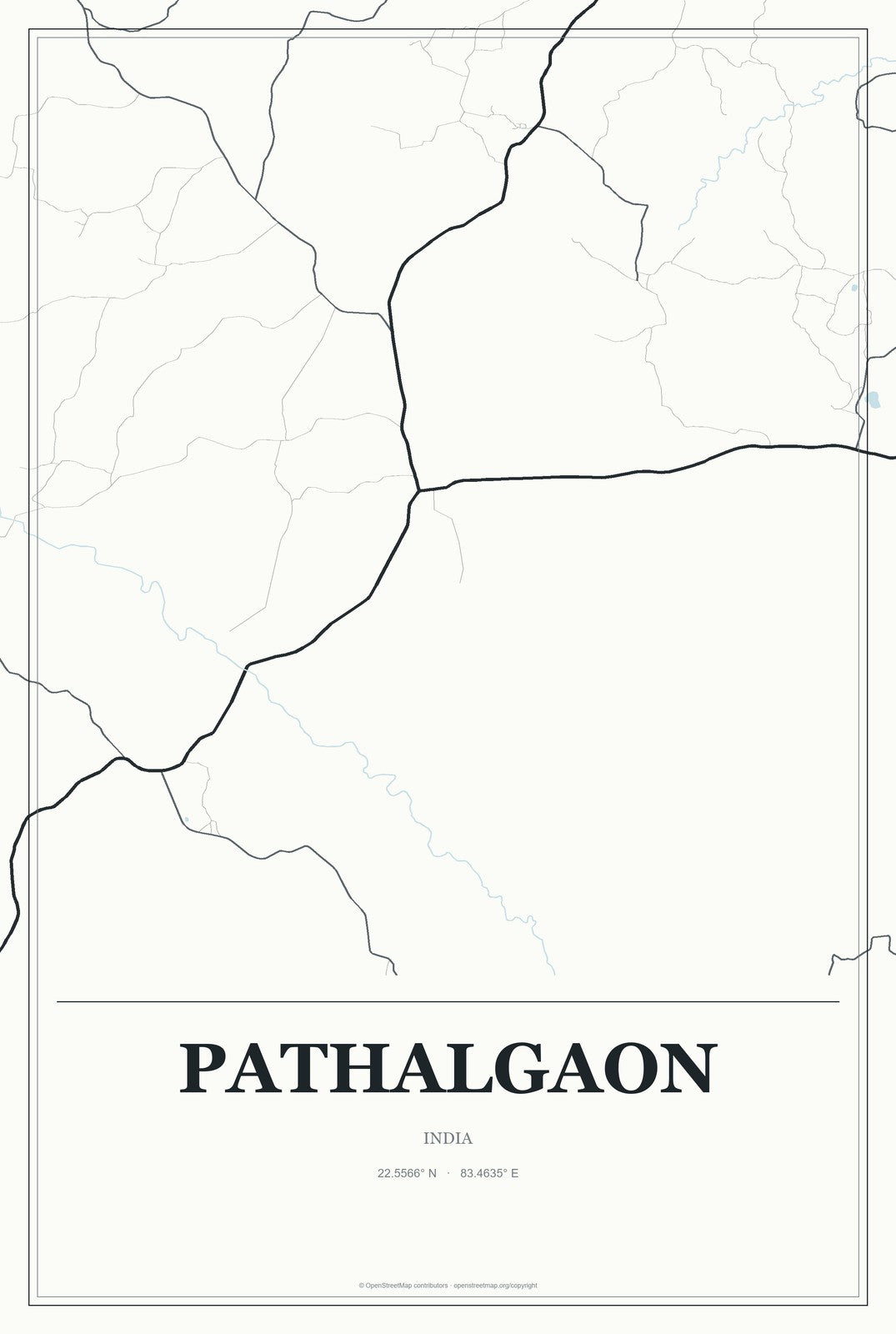 Pathalgaon, India City Map Aluminum Sign in Gallery Air style