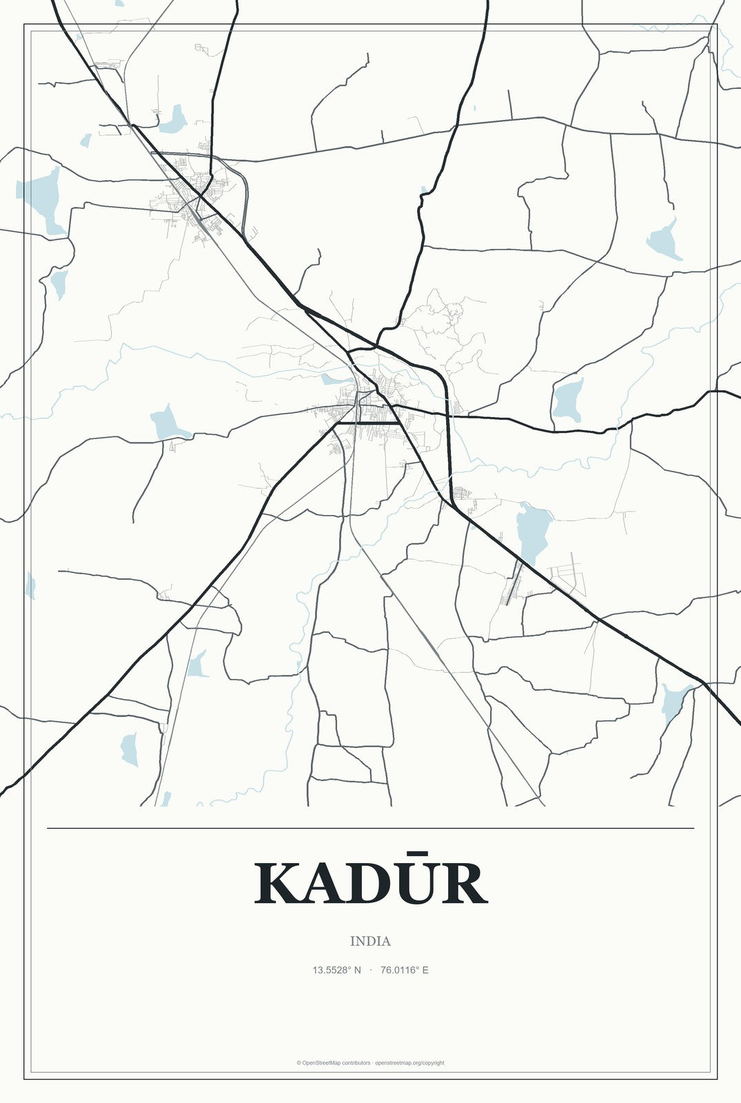 Kadūr, India City Map Aluminum Sign in Gallery Air style