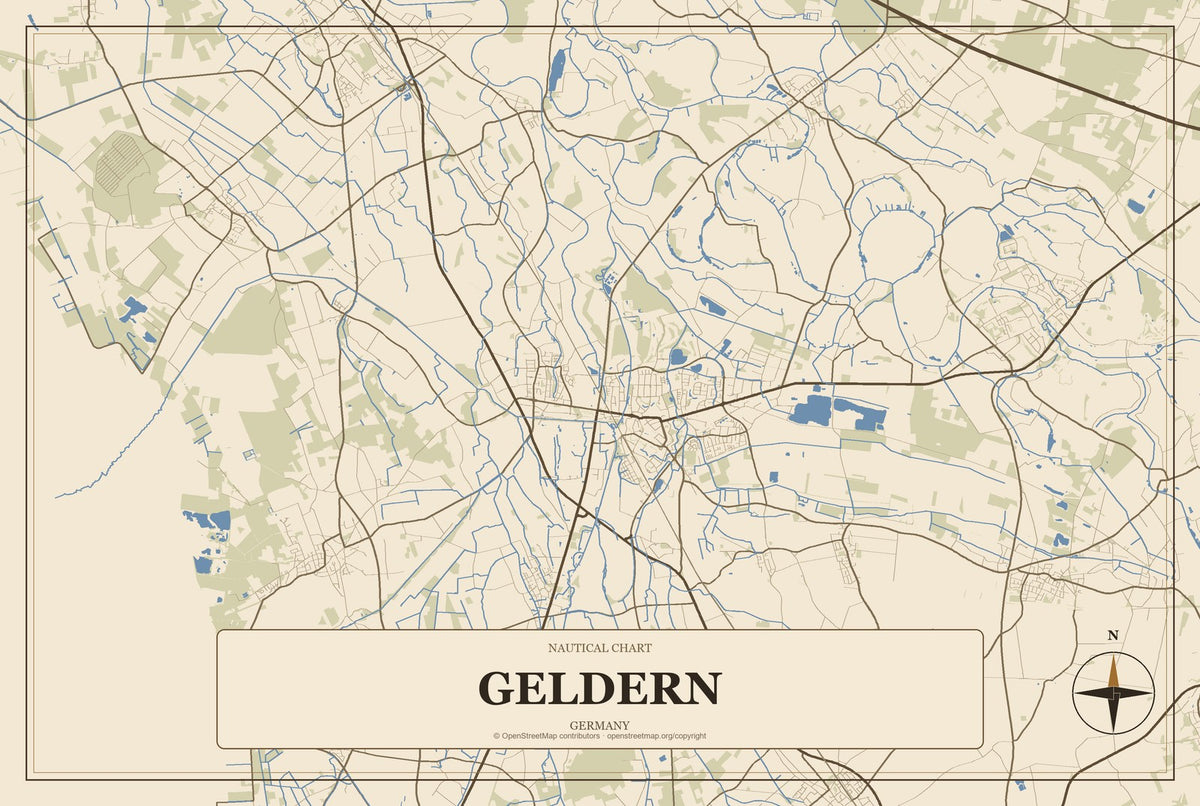 Geldern, Germany City Map Aluminum Sign in Heritage Nautical style
