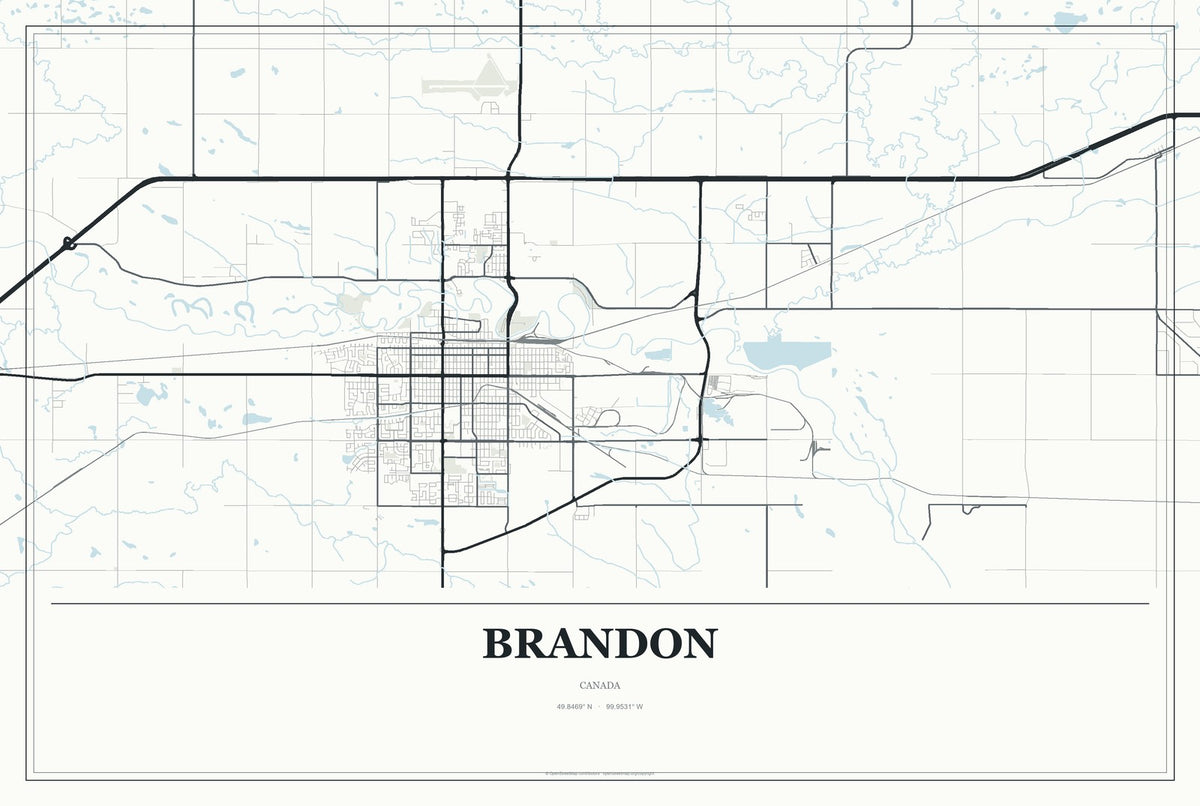 Brandon, Canada City Map Aluminum Sign in Gallery Air style