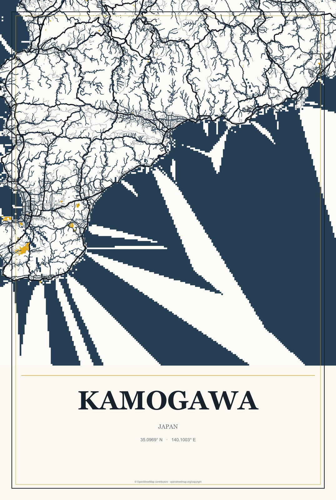 Kamogawa, Japan City Map Aluminum Sign in Citrine Modern style