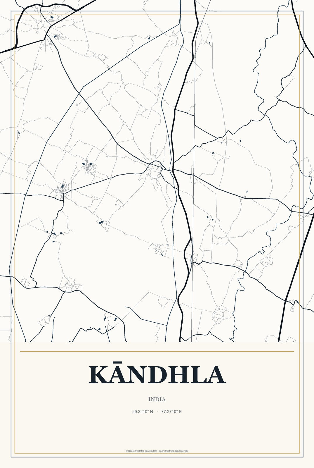 Kāndhla, India City Map Aluminum Sign in Citrine Modern style