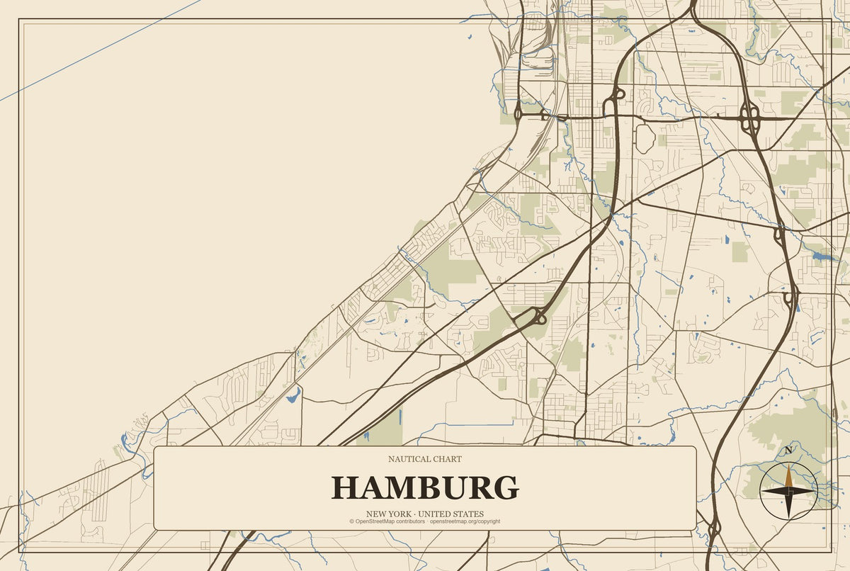 Hamburg, New York City Map Aluminum Sign in Heritage Nautical style