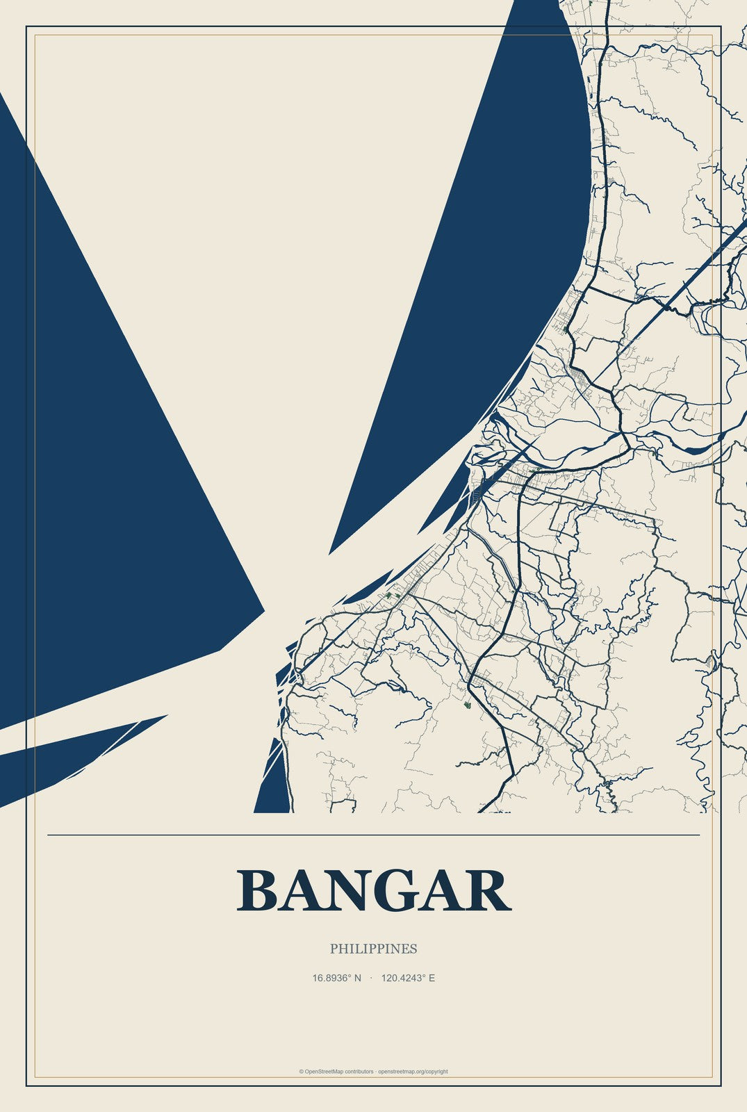 Bangar, Philippines City Map Aluminum Sign in Coastal Cutout style