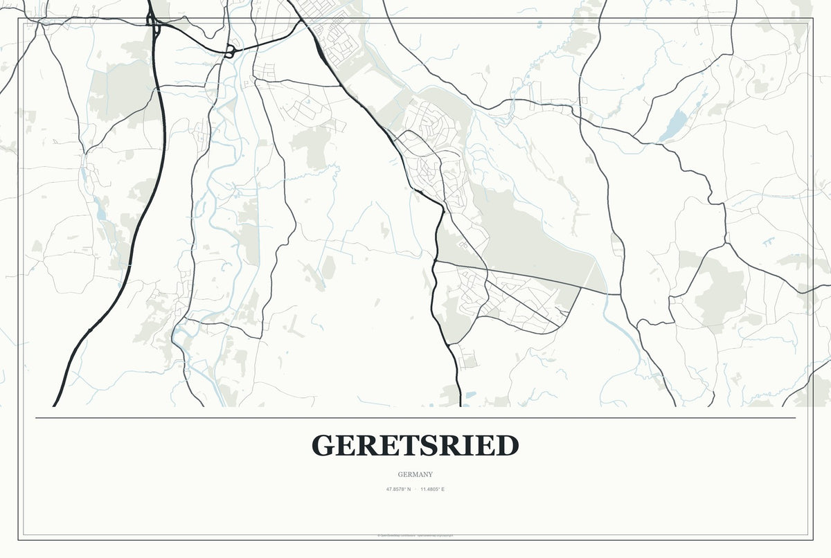 Geretsried, Germany City Map Aluminum Sign in Gallery Air style