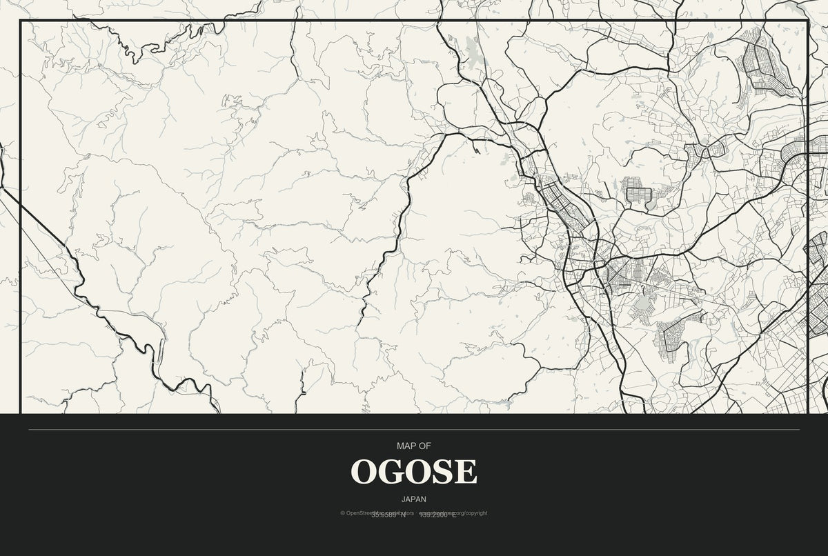 Ogose, Japan City Map Aluminum Sign in Museum Plaque style