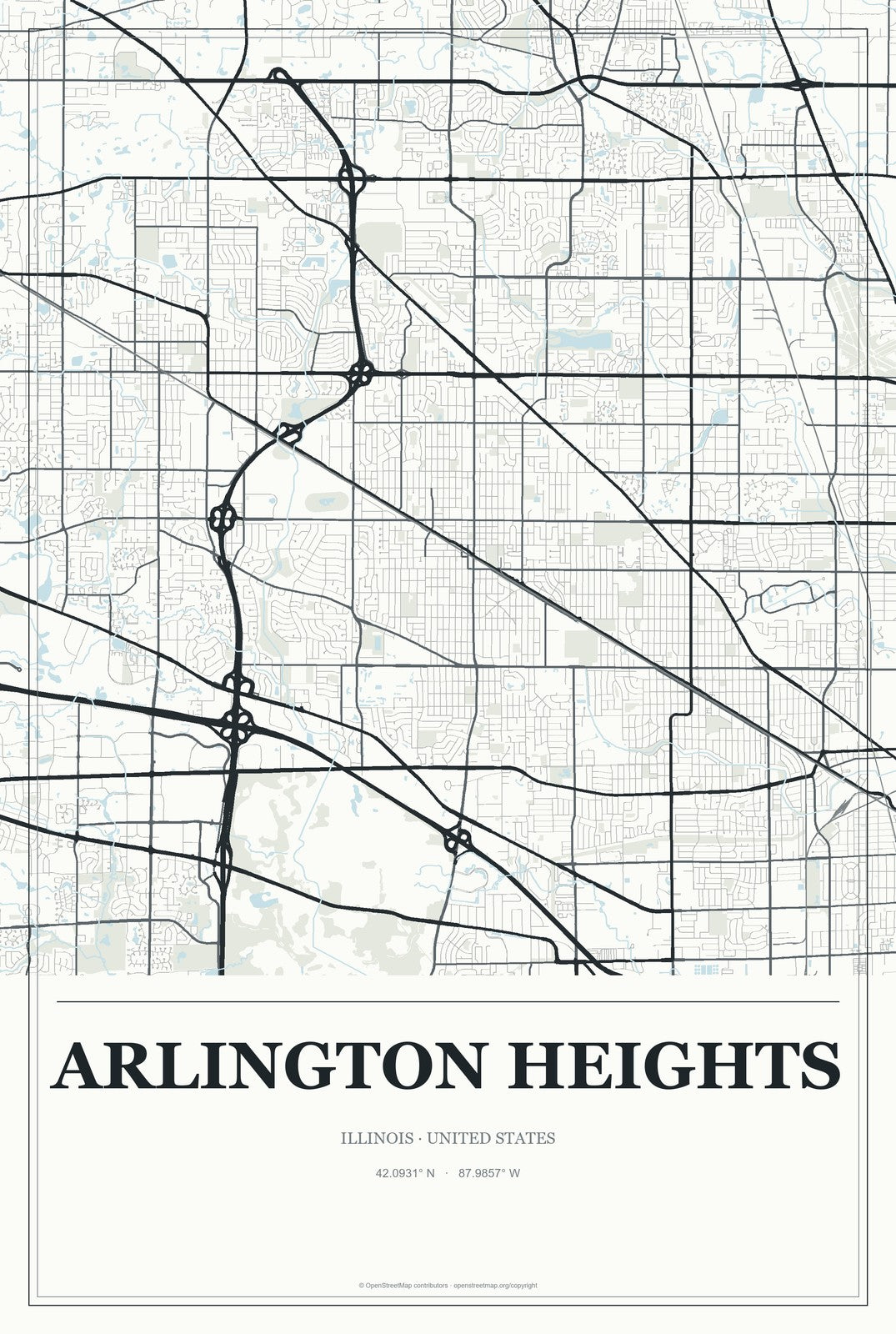 Arlington Heights, Illinois City Map Aluminum Sign in Gallery Air style