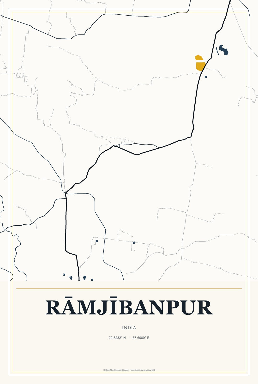 Rāmjībanpur, India City Map Aluminum Sign in Citrine Modern style