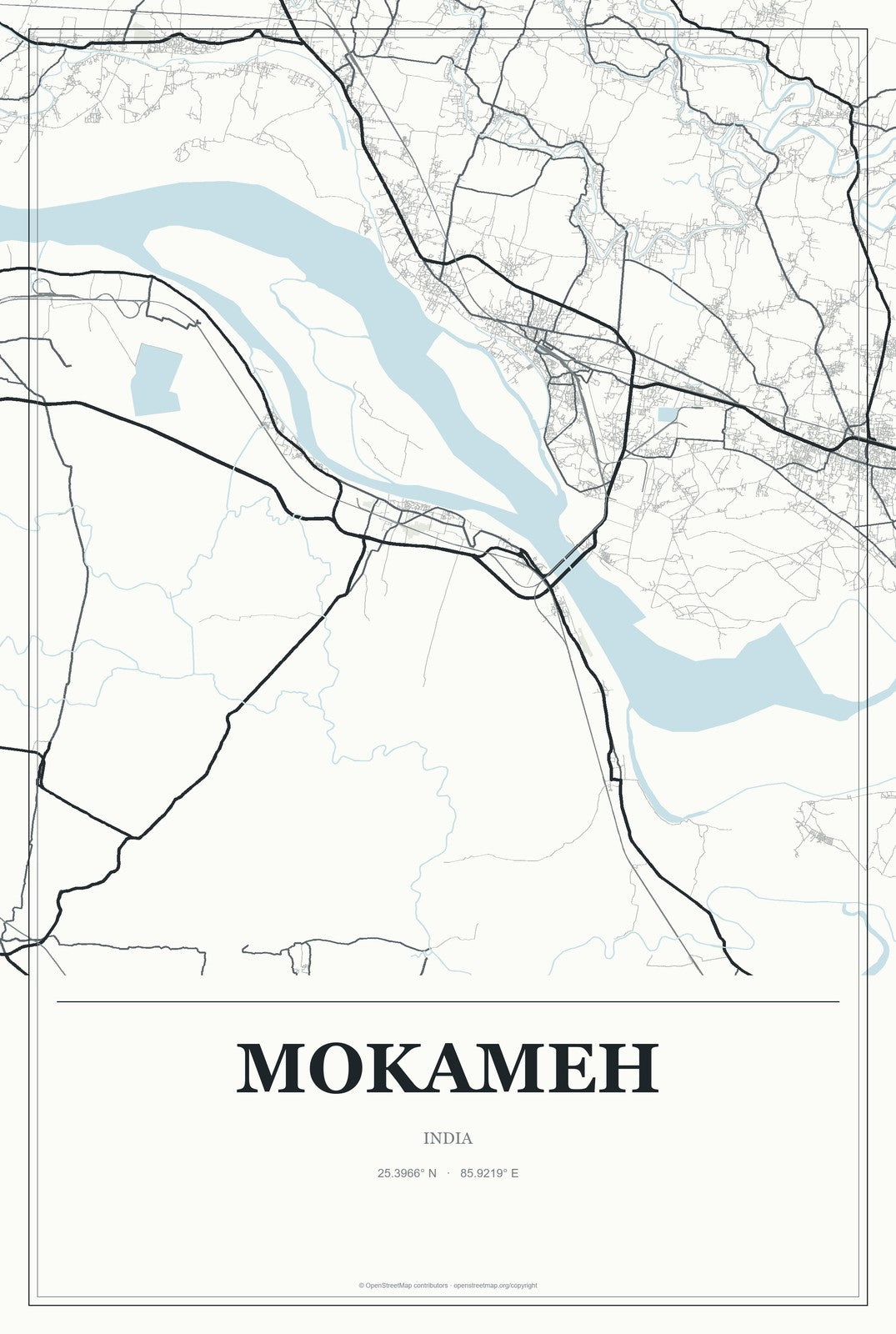 Mokameh, India City Map Aluminum Sign in Gallery Air style