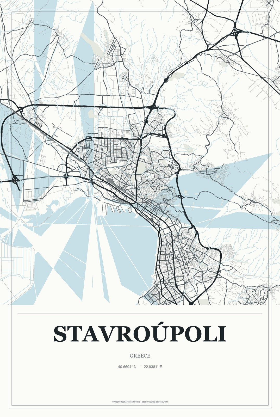 Stavroúpoli, Greece City Map Aluminum Sign in Gallery Air style