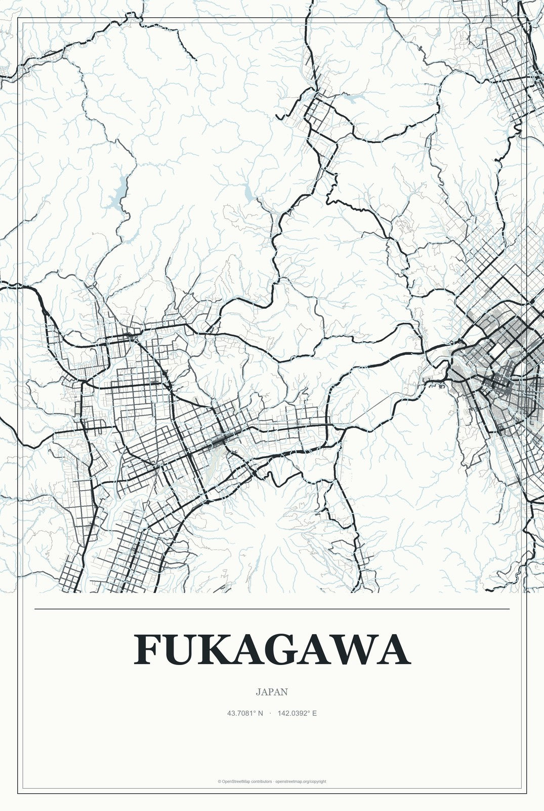 Fukagawa, Japan City Map Aluminum Sign in Gallery Air style
