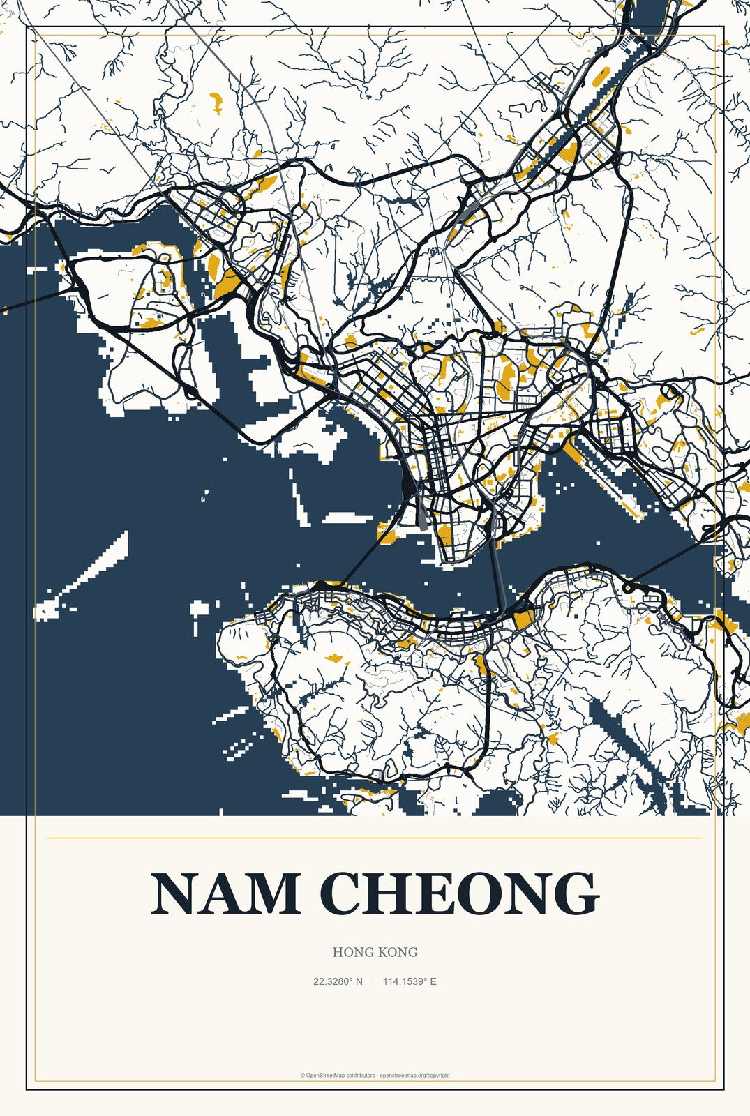 Nam Cheong, Hong Kong City Map Aluminum Sign in Citrine Modern style